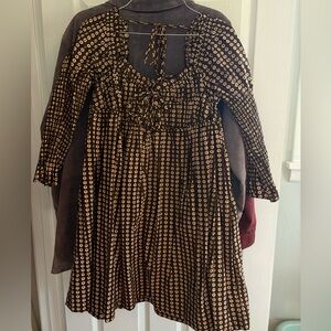 Free People Brown and Cream Patterned Top